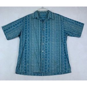 Vintage Tori Richard Mens Hawaiian Shirt Medium Blue Made In Hawaii Floral